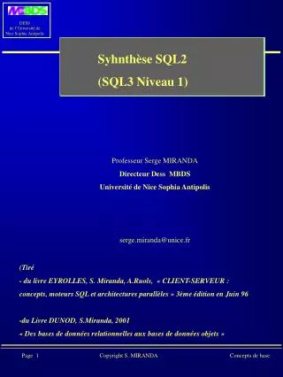 Syhnthèse SQL2 (SQL3 Niveau 1)