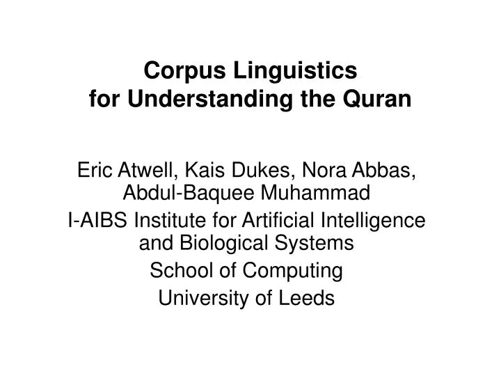 corpus linguistics for understanding the quran