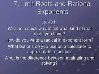 7.1 nth Roots and Rational Exponents