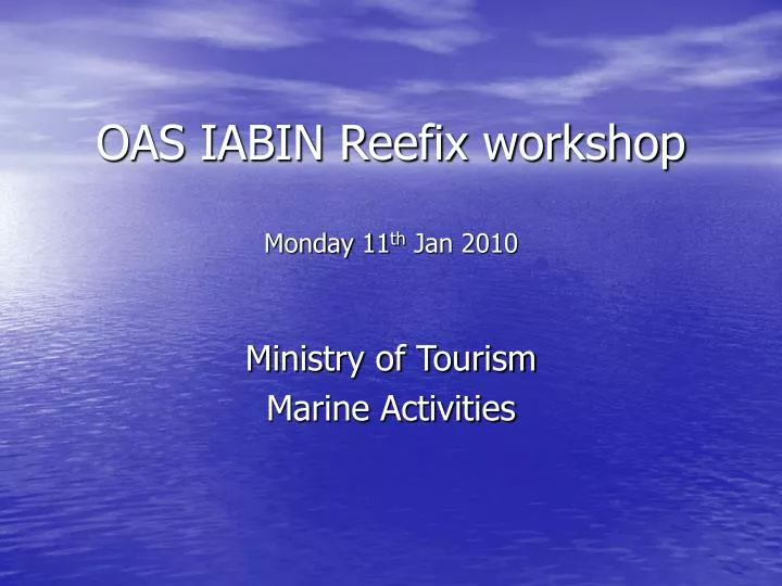 oas iabin reefix workshop monday 11 th jan 2010
