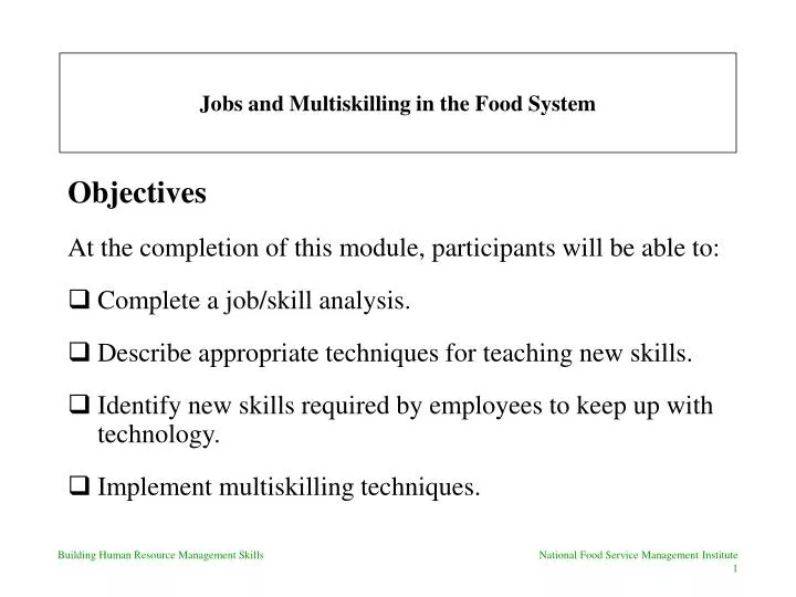 jobs and multiskilling in the food system