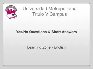 Yes/No Questions &amp; Short Answers Learning Zone - English