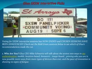 Gluu SXSW Interactive Picks