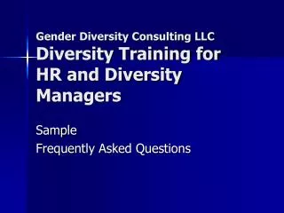 Gender Diversity Consulting LLC Diversity Training for HR and Diversity Managers