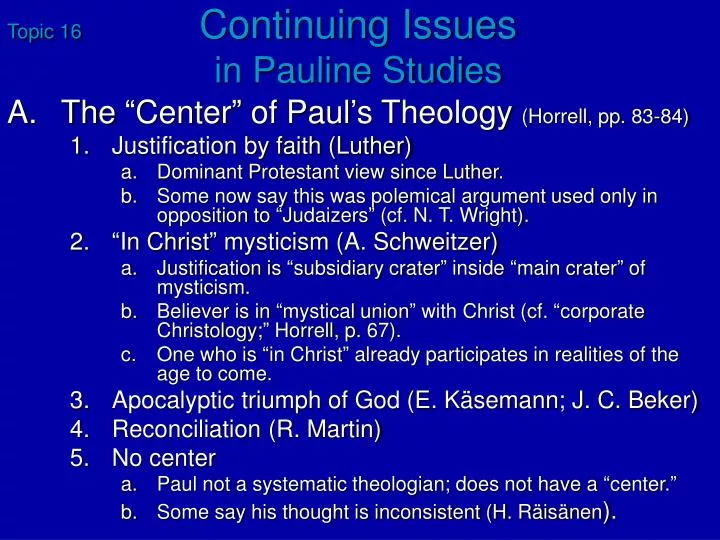 topic 16 continuing issues in pauline studies