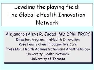 Leveling the playing field: the Global eHealth Innovation Network