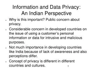 Information and Data Privacy: An Indian Perspective