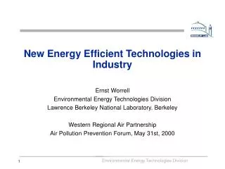 New Energy Efficient Technologies in Industry