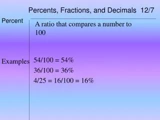 Percents, Fractions, and Decimals 12/7