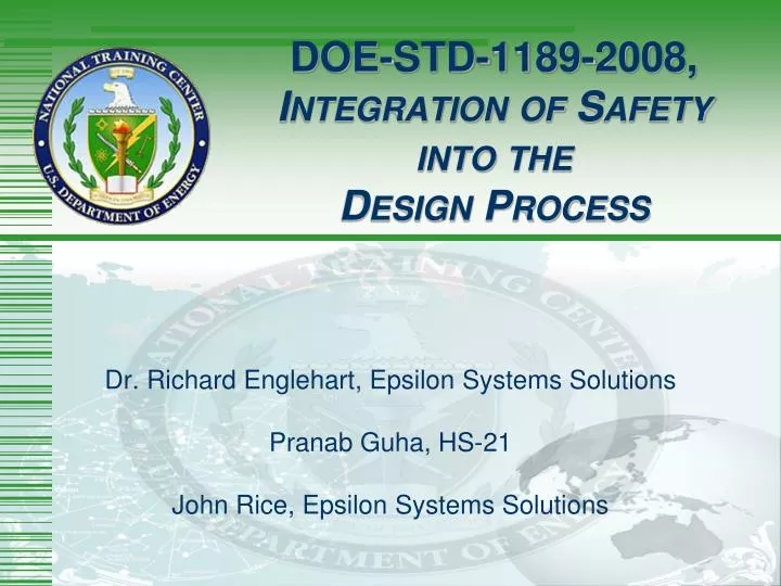 doe std 1189 2008 i ntegration of s afety into the d esign p rocess