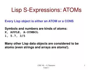 Lisp S-Expressions: ATOMs