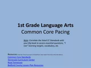 1st Grade Language Arts Common Core Pacing