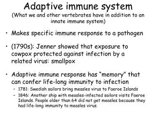 Adaptive immune system (What we and other vertebrates have in addition to an innate immune system)