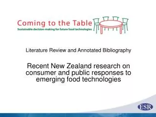 Literature Review and Annotated Bibliography Recent New Zealand research on consumer and public responses to emerging fo