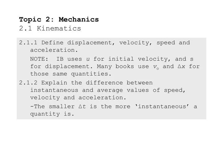 topic 2 mechanics 2 1 kinematics