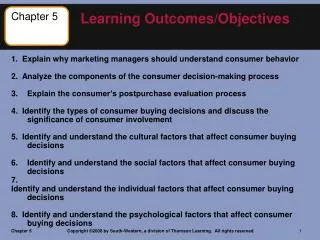 1. Explain why marketing managers should understand consumer behavior 2. Analyze the components of the consumer decisi