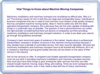 Vital Things to Know about Machine Moving Companies