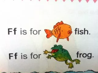 Ff, Ff, Ff, Ff is for fish . Ff, Ff, Ff, Ff is for frog . Ff, / f /, fish . Ff, / f /, frog .