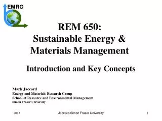 REM 650: Sustainable Energy &amp; Materials Management