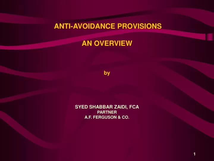 anti avoidance provisions an overview by