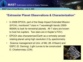 “Extrasolar Planet Observations &amp; Characterization”