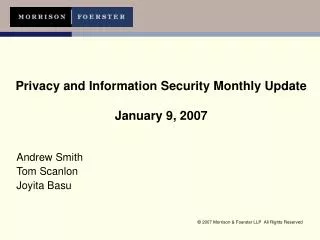 Privacy and Information Security Monthly Update January 9, 2007