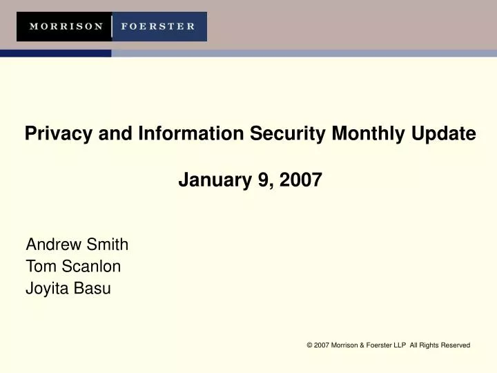 privacy and information security monthly update january 9 2007