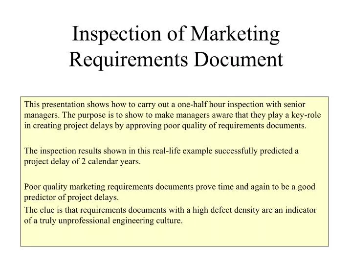 inspection of marketing requirements document