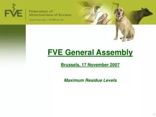 FVE General Assembly Brussels, 17 November 2007 Maximum Residue Levels