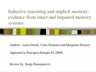 Inductive reasoning and implicit memory: evidence from intact and impaired memory systems