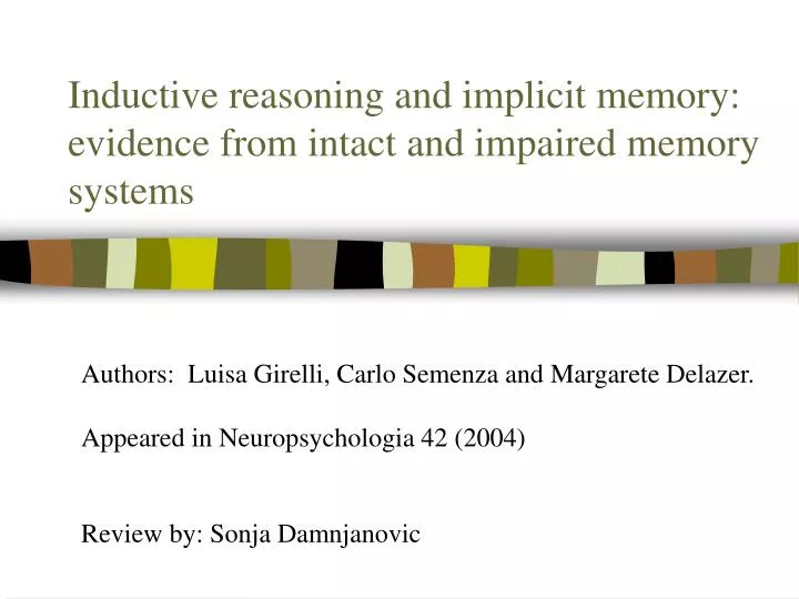 inductive reasoning and implicit memory evidence from intact and impaired memory systems