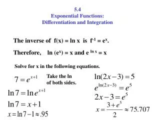 5.4 Exponential Functions: Differentiation and Integration