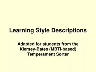Learning Style Descriptions