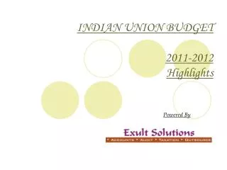 INDIAN UNION BUDGET 2011-2012 Highlights