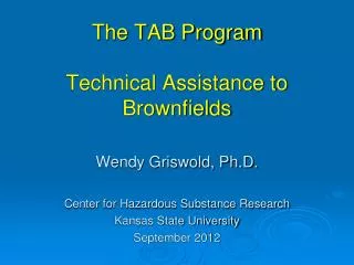 The TAB Program Technical Assistance to Brownfields