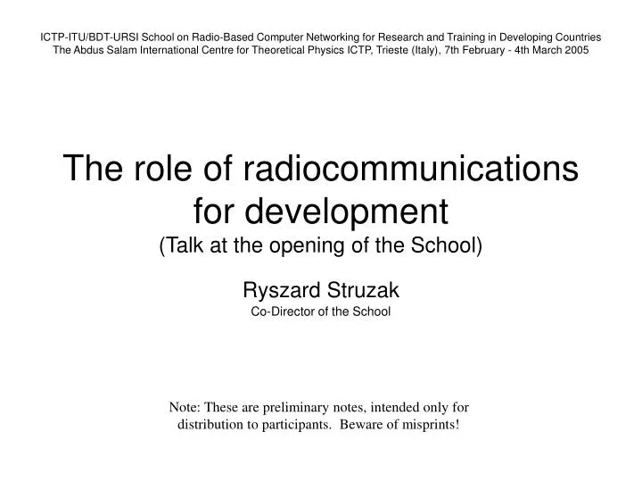 the role of radiocommunications for development talk at the opening of the school