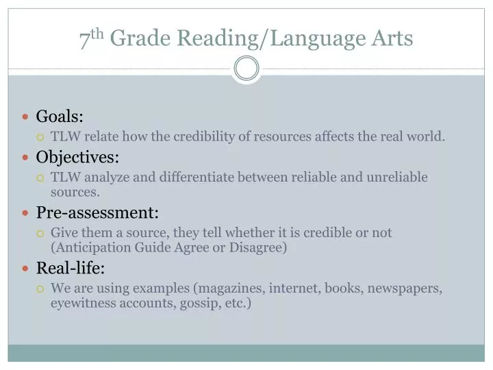 7 th grade reading language arts