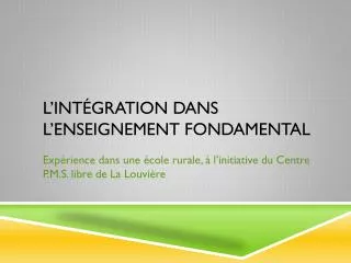 l int gration dans l enseignement fondamental