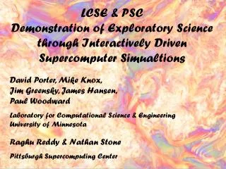 LCSE &amp; PSC Demonstration of Exploratory Science through Interactively Driven Supercomputer Simualtions