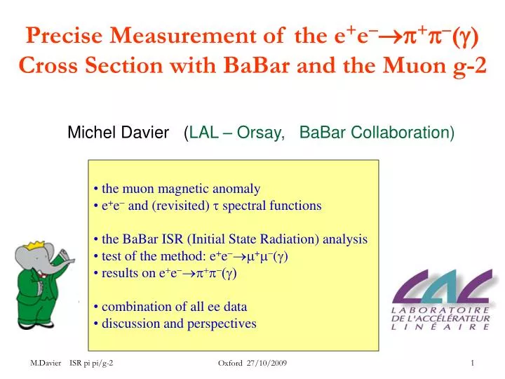 precise measurement of the e e cross section with babar and the muon g 2