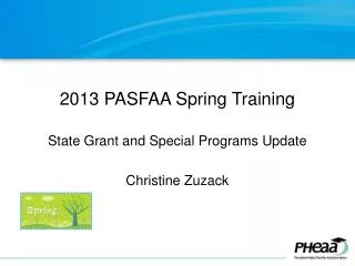 2013 PASFAA Spring Training State Grant and Special Programs Update Christine Zuzack