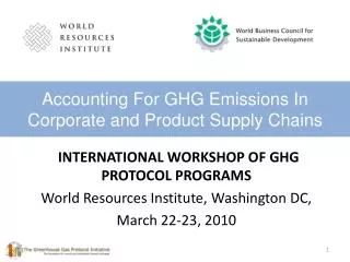 international WOrkshop of GHG PRotocol PRograms World Resources Institute, Washington DC, March 22-23, 2010