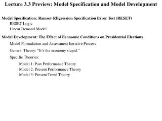 Lecture 3.3 Preview: Model Specification and Model Development