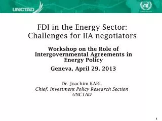 FDI in the Energy Sector: Challenges for IIA negotiators