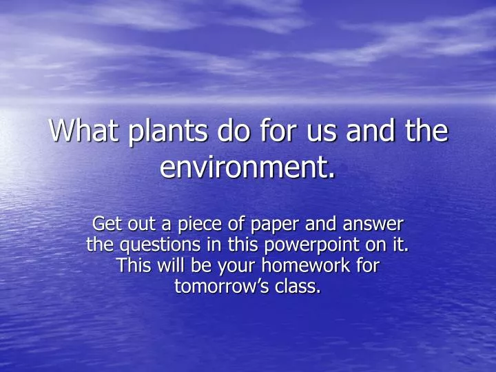what plants do for us and the environment
