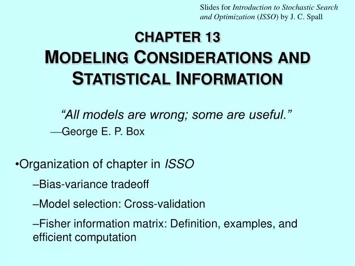 chapter 13 m odeling c onsiderations and s tatistical i nformation