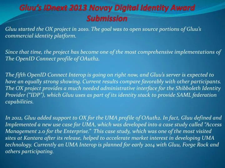 gluu s idnext 2013 novay digital identity award submission