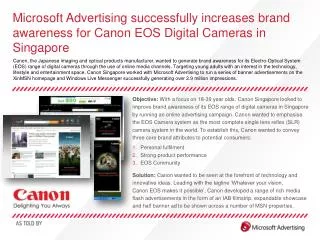 Microsoft Advertising successfully increases brand awareness for Canon EOS Digital Cameras in Singapore