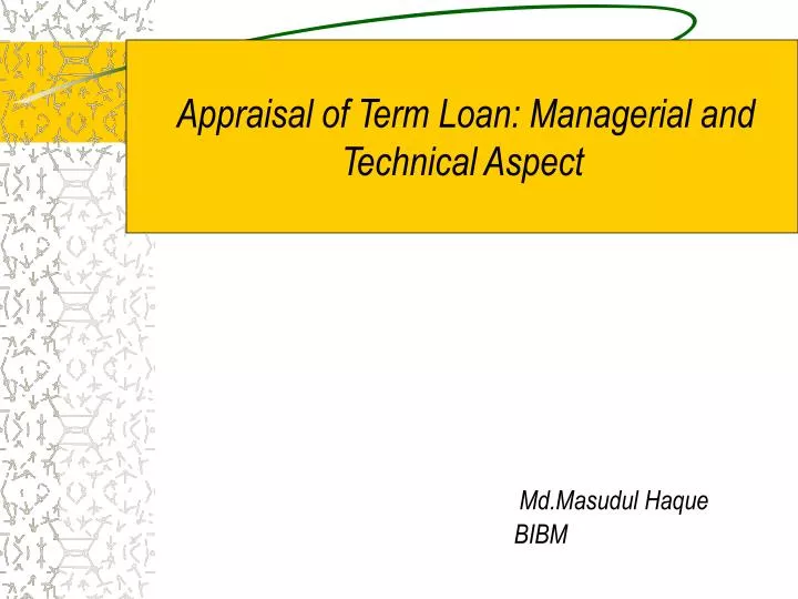 appraisal of term loan managerial and technical aspect