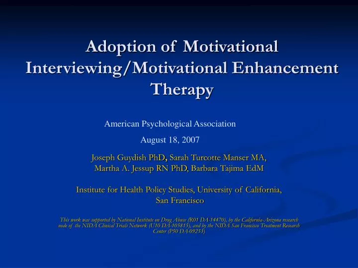 adoption of motivational interviewing motivational enhancement therapy